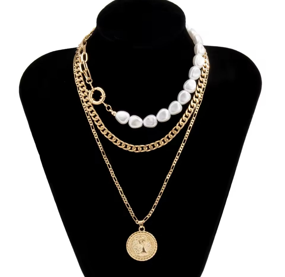 Golden Pearl Chain Necklace Set