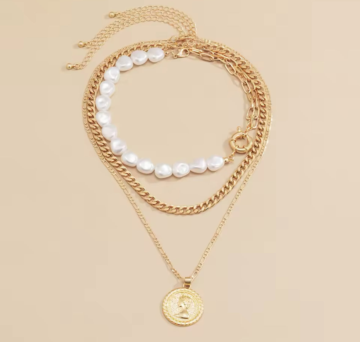 Golden Pearl Chain Necklace Set