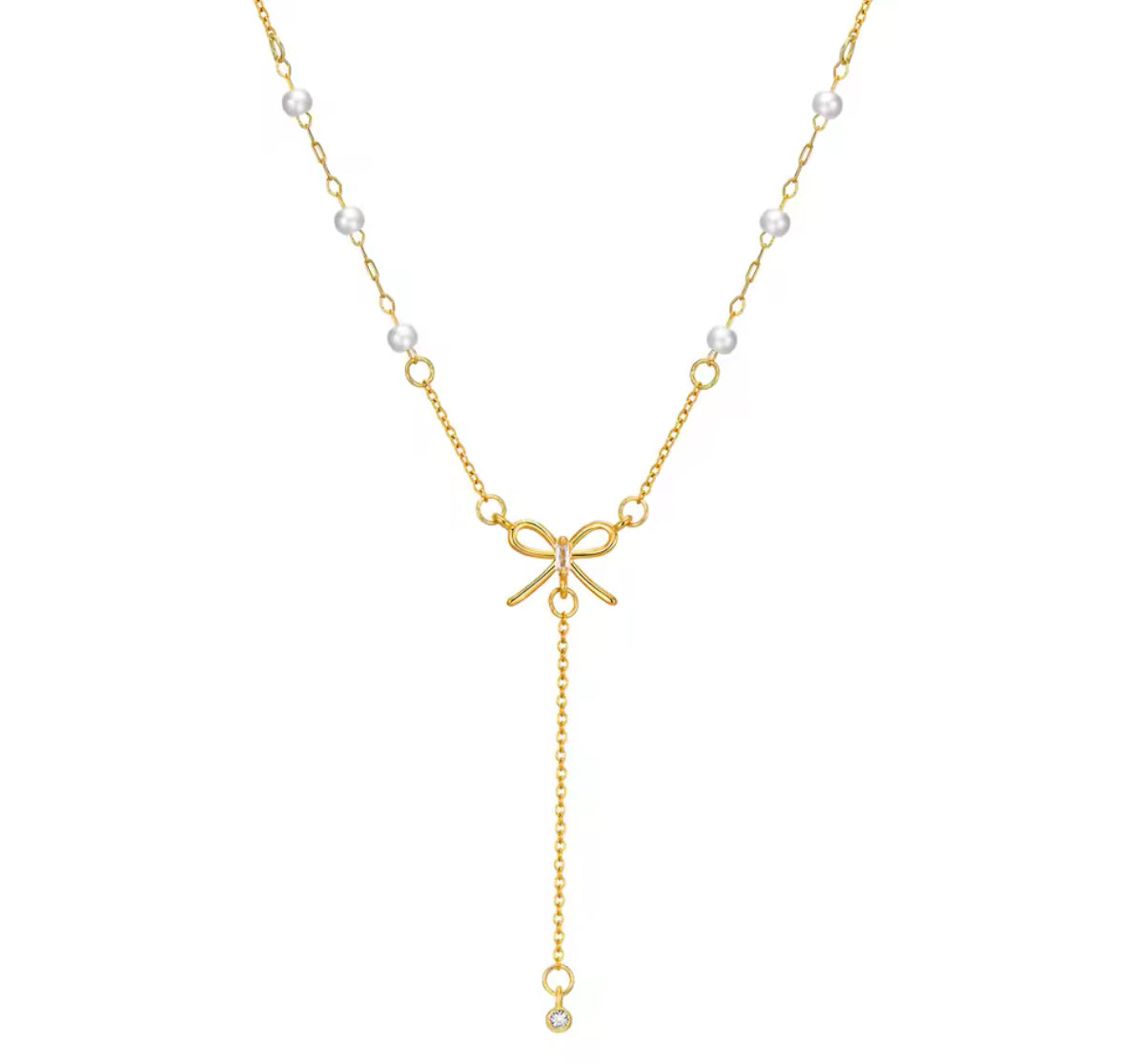 Bow Tie Pearl Chain Necklace