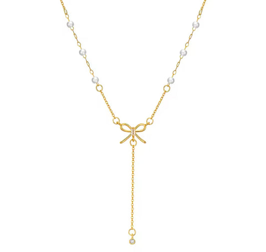 Bow Tie Pearl Chain Necklace